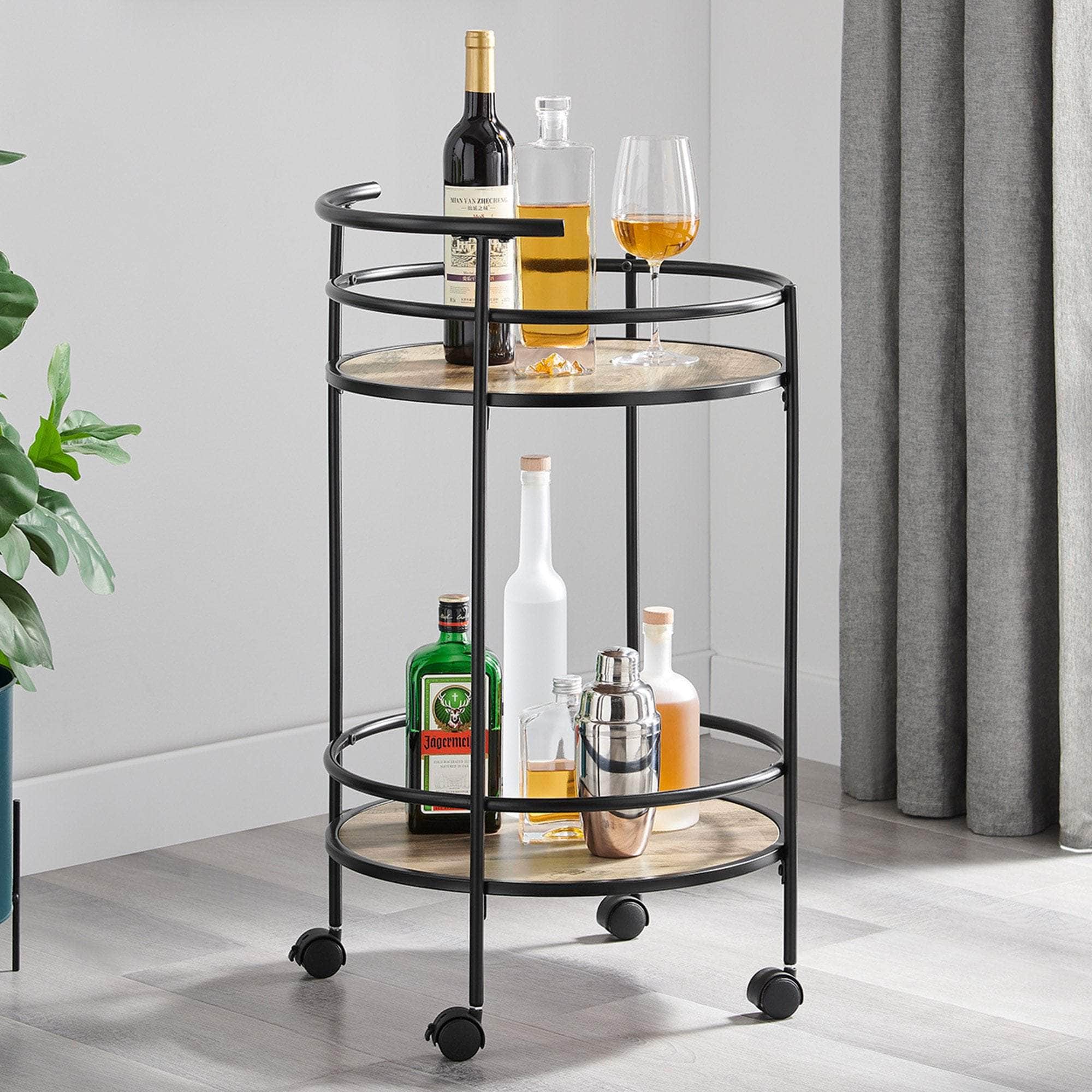 Grey Oak Mini Bar Cart Caddy with kitchen