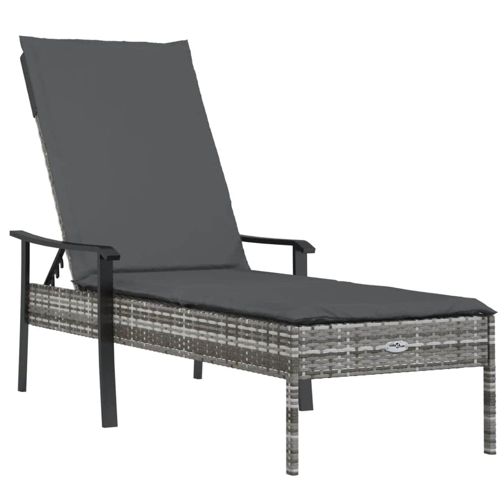 Grey Poly Rattan Sun Lounger with Cushion