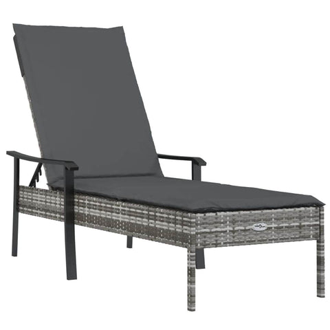 Grey Poly Rattan Sun Lounger with Cushion