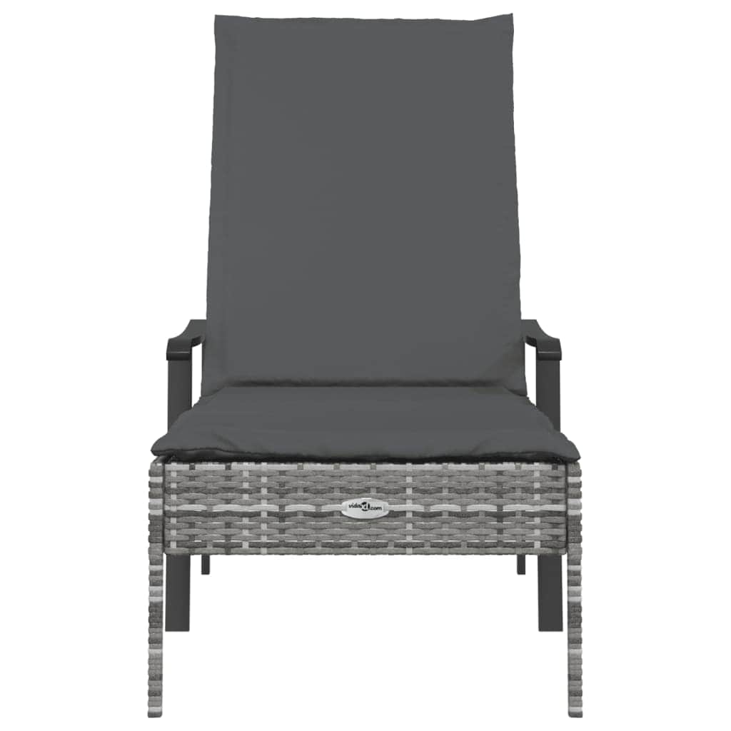 Grey Poly Rattan Sun Lounger with Cushion