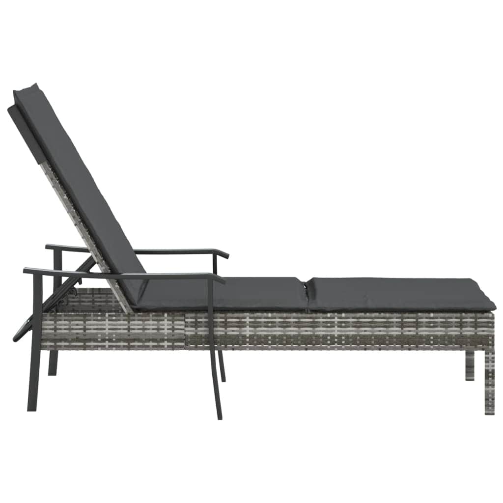 Grey Poly Rattan Sun Lounger with Cushion