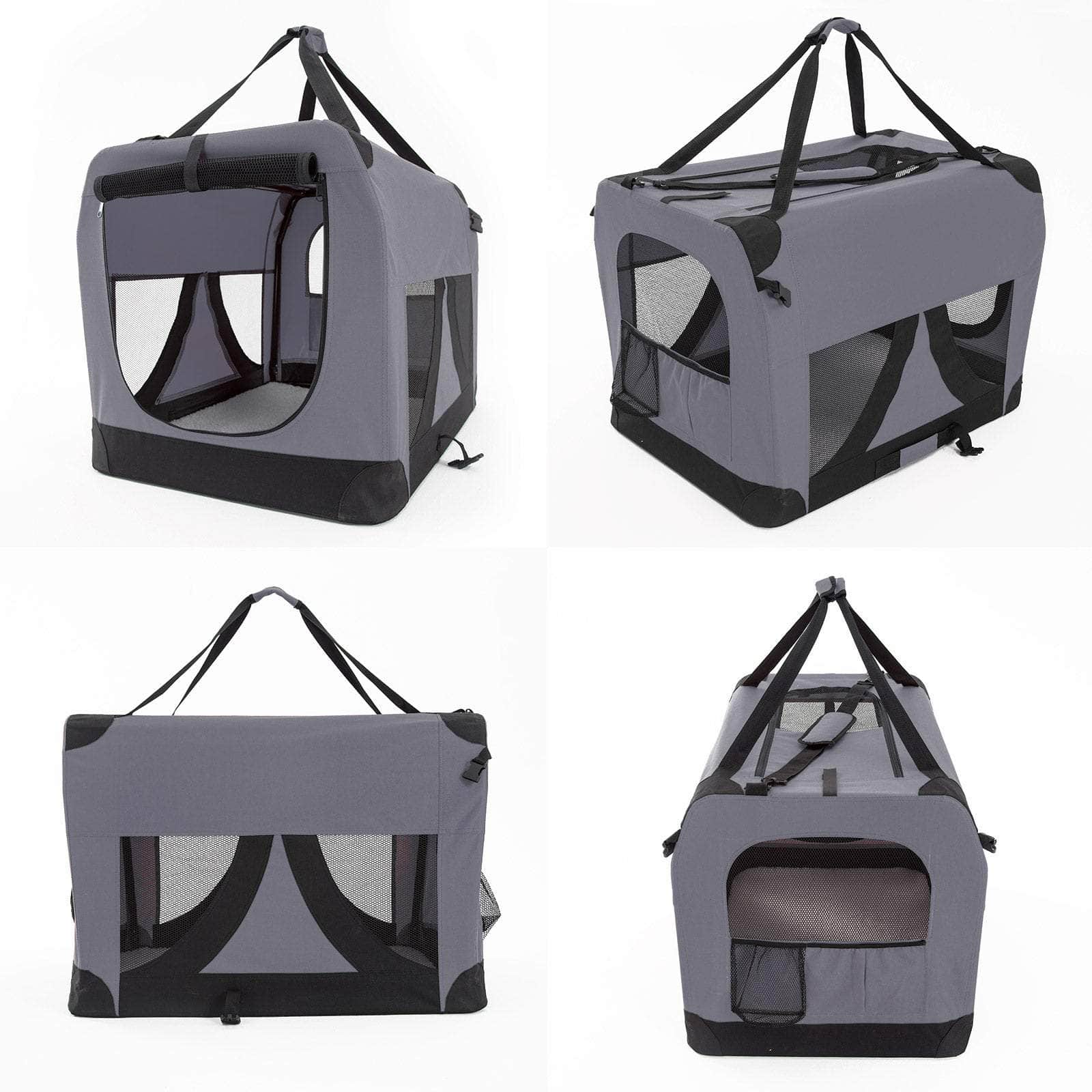 Grey Portable Soft Dog Cage Crate Carrier L
