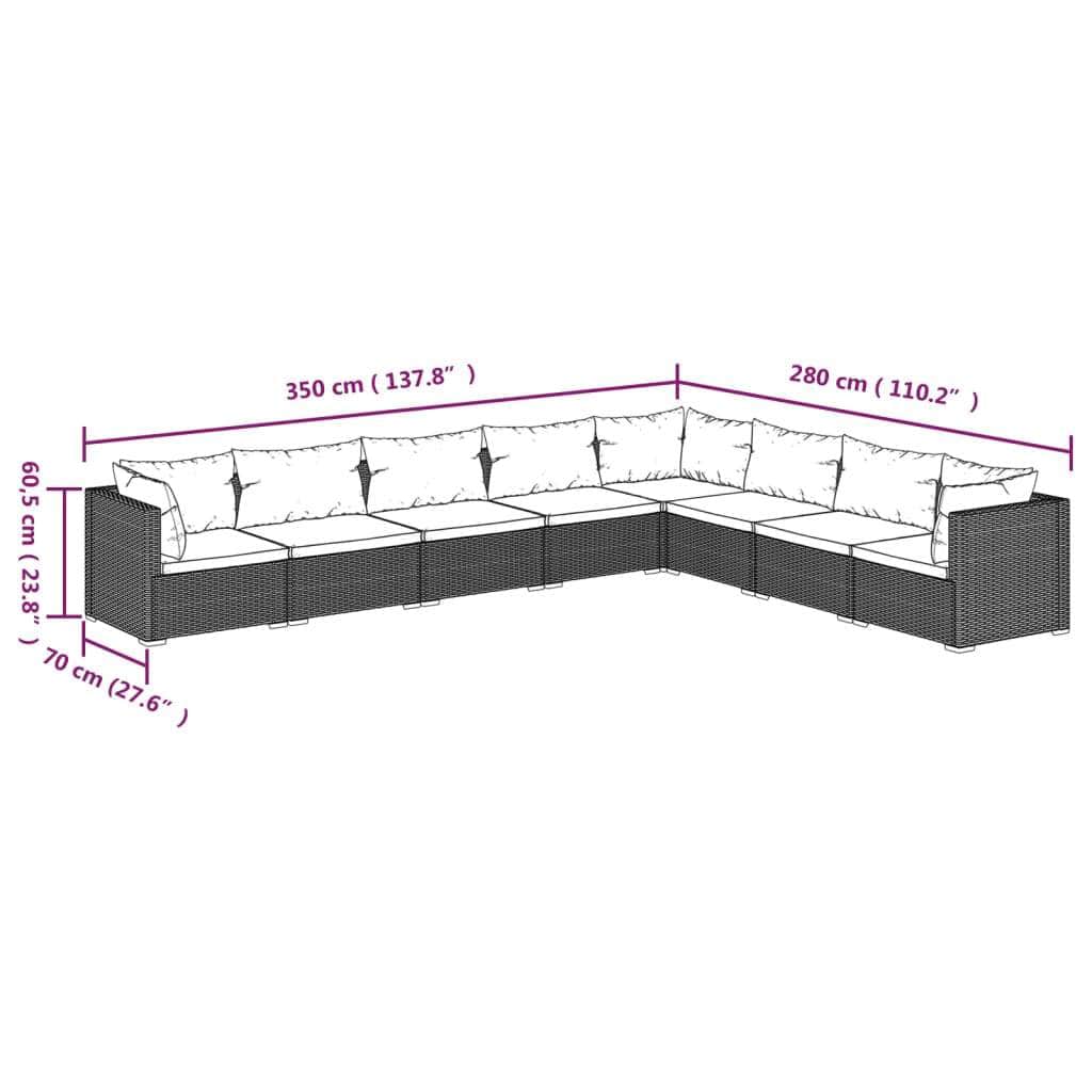 Grey Rattan Haven: 8-Piece Garden Lounge Set with Plush Cushions