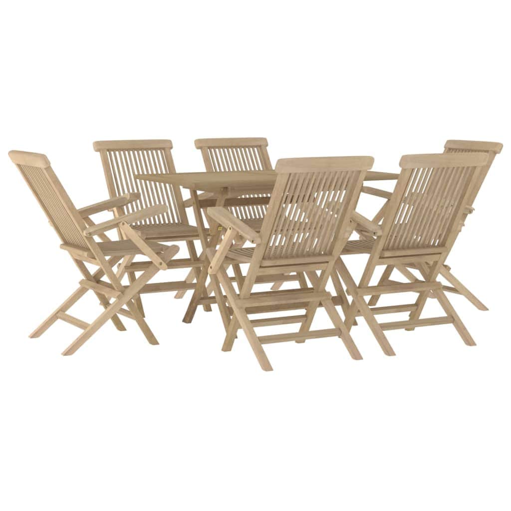 Grey Teak Grandeur: 7-Piece Solid Wood Garden Dining Set