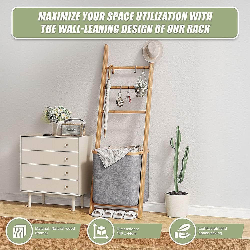 Grey Wall Leaning Shelf With Laundry Hamper with Grey colour