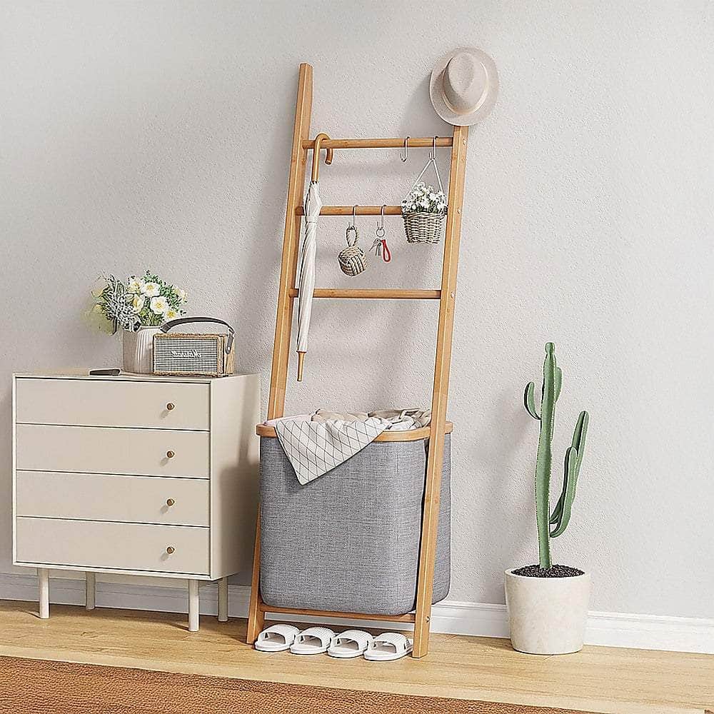 Grey colour - Grey Wall Leaning Shelf With Laundry Hamper