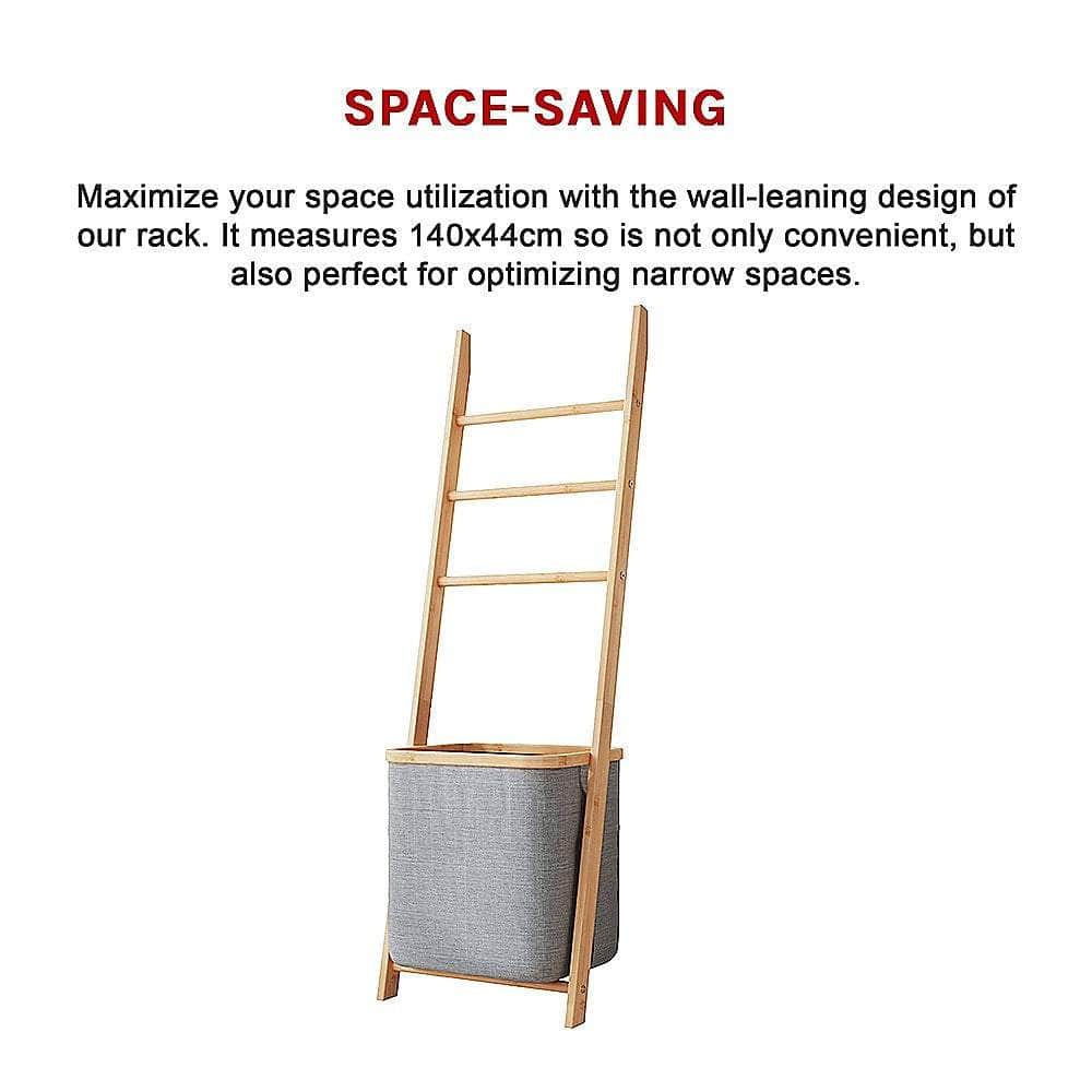 Grey Wall Leaning Shelf With Laundry Hamper