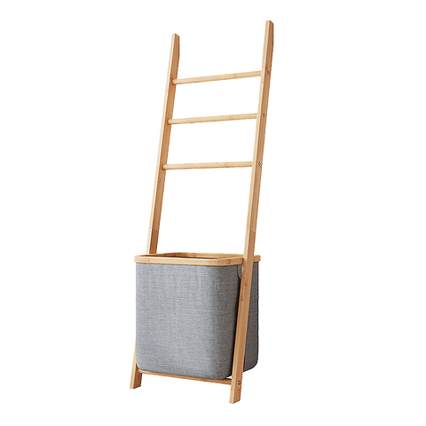 Grey Wall Leaning Shelf With Laundry Hamper
