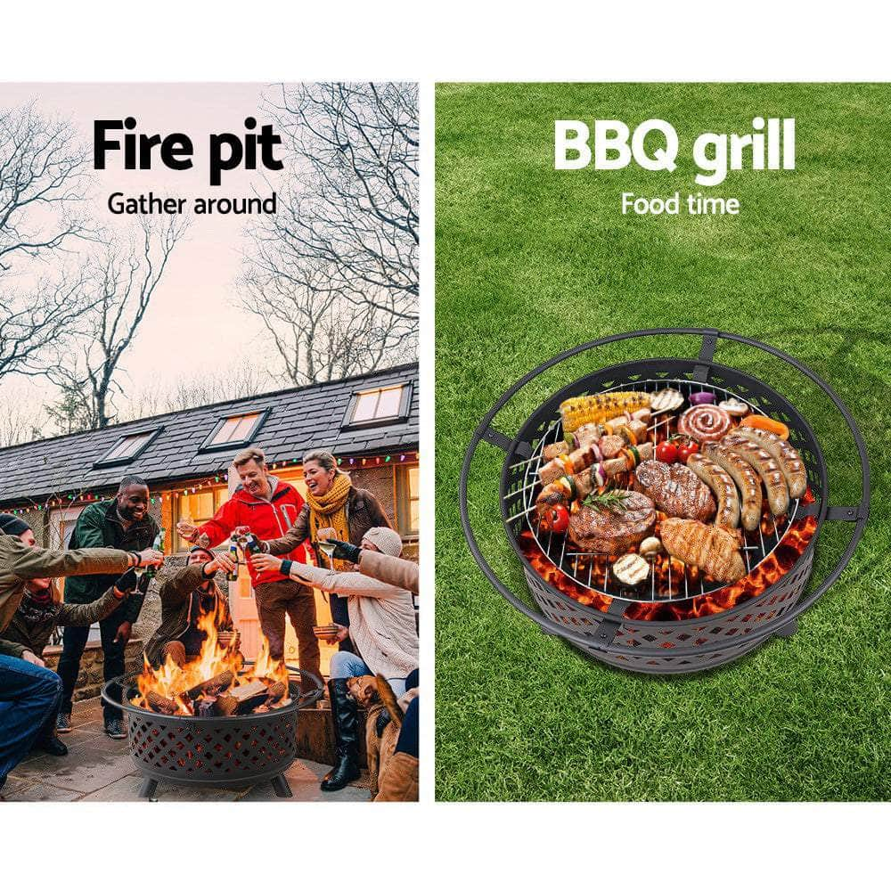 Grillz 30 Inch Portable Outdoor Fire Pit and BBQ - Black