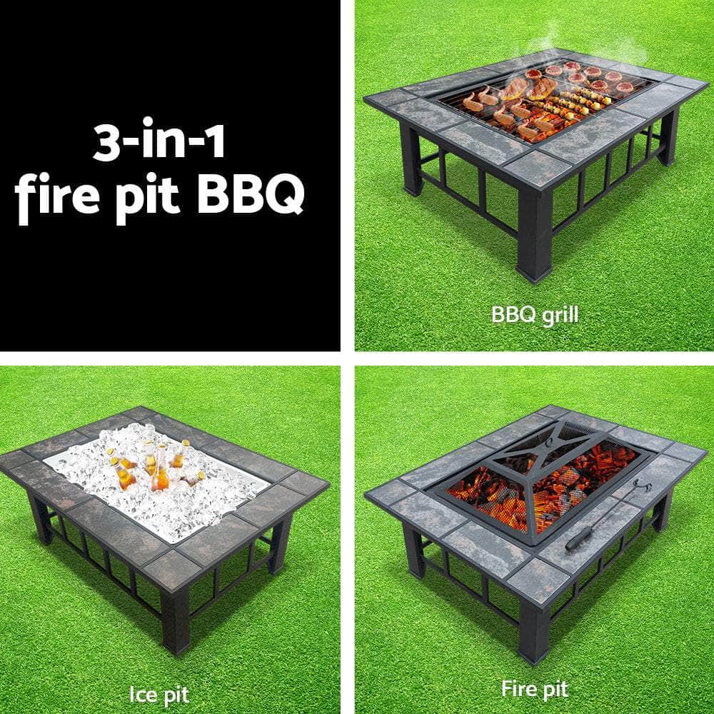 Grillz Fire Pit BBQ Grill Stove Table Ice Pits Patio Fireplace Heater 3 IN 1