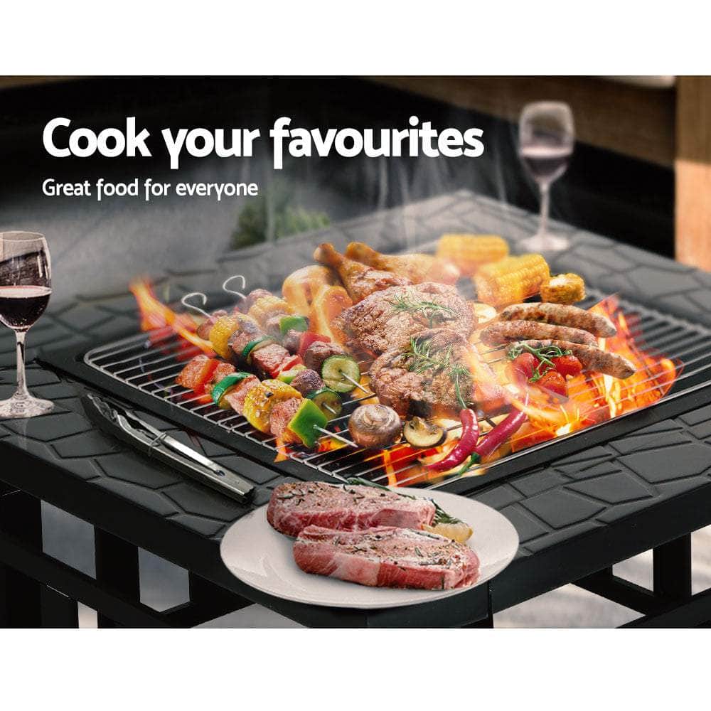 Grillz Outdoor Fire Pit BBQ Table Grill Fireplace Stone Pattern