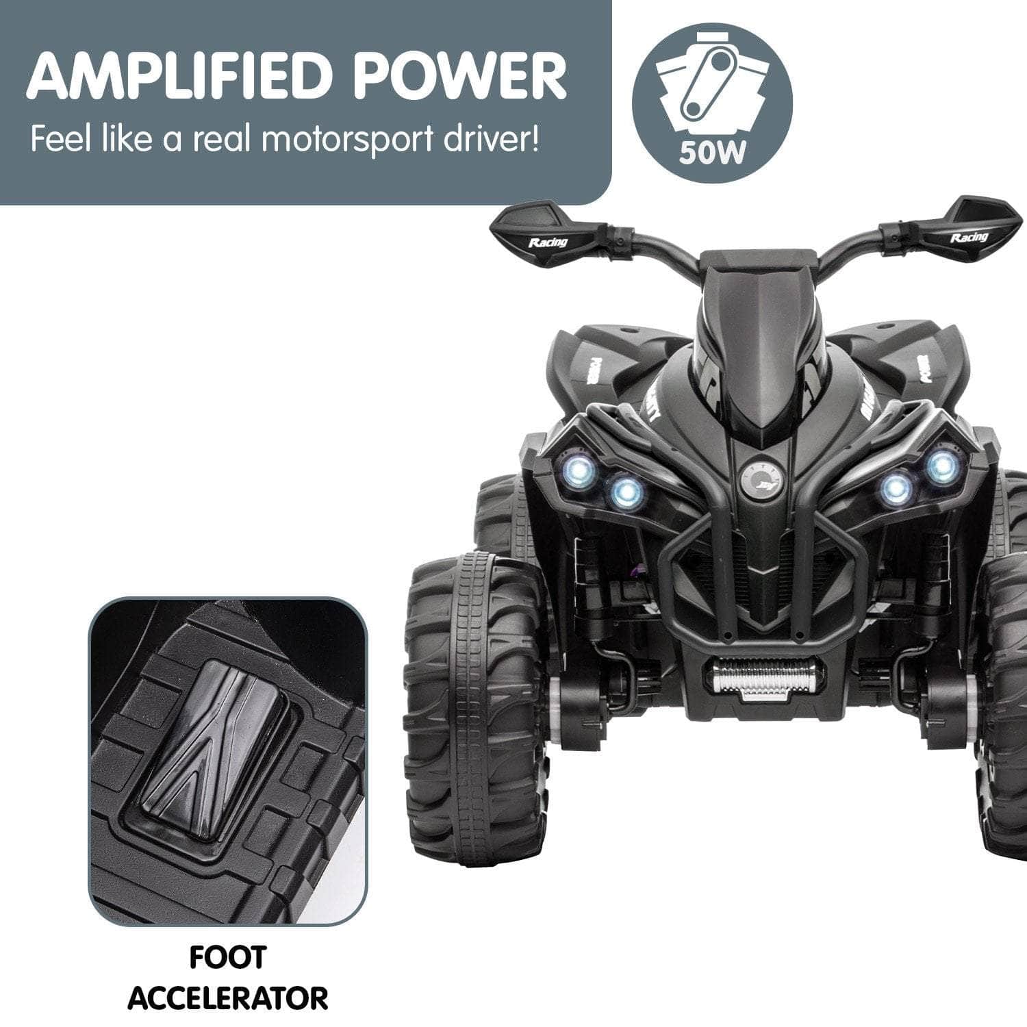 GTS99 Kids Toy Electric Ride On Quad Bike 50W ATV - Black, Black colour