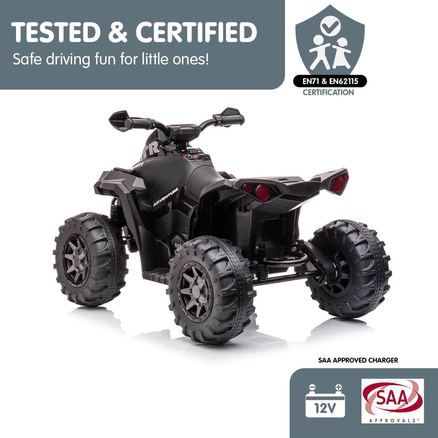 GTS99 Kids Toy Electric Ride On Quad Bike 50W ATV - Black - Black colour