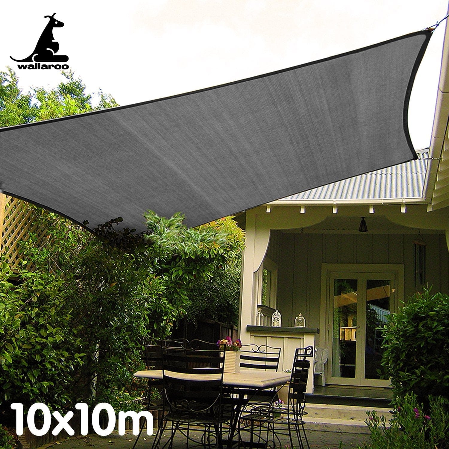 Outdoor Sun Shade Sail Canopy Grey Square 10 x 10M, Grey colour