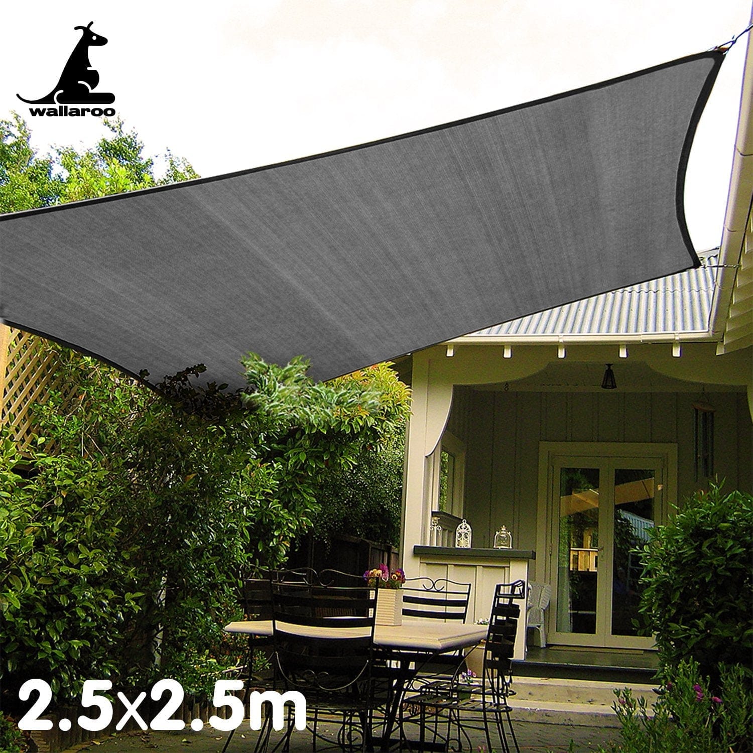 Outdoor Sun Shade Sail Canopy Grey Square 2.5 x 2.5M, Grey colour