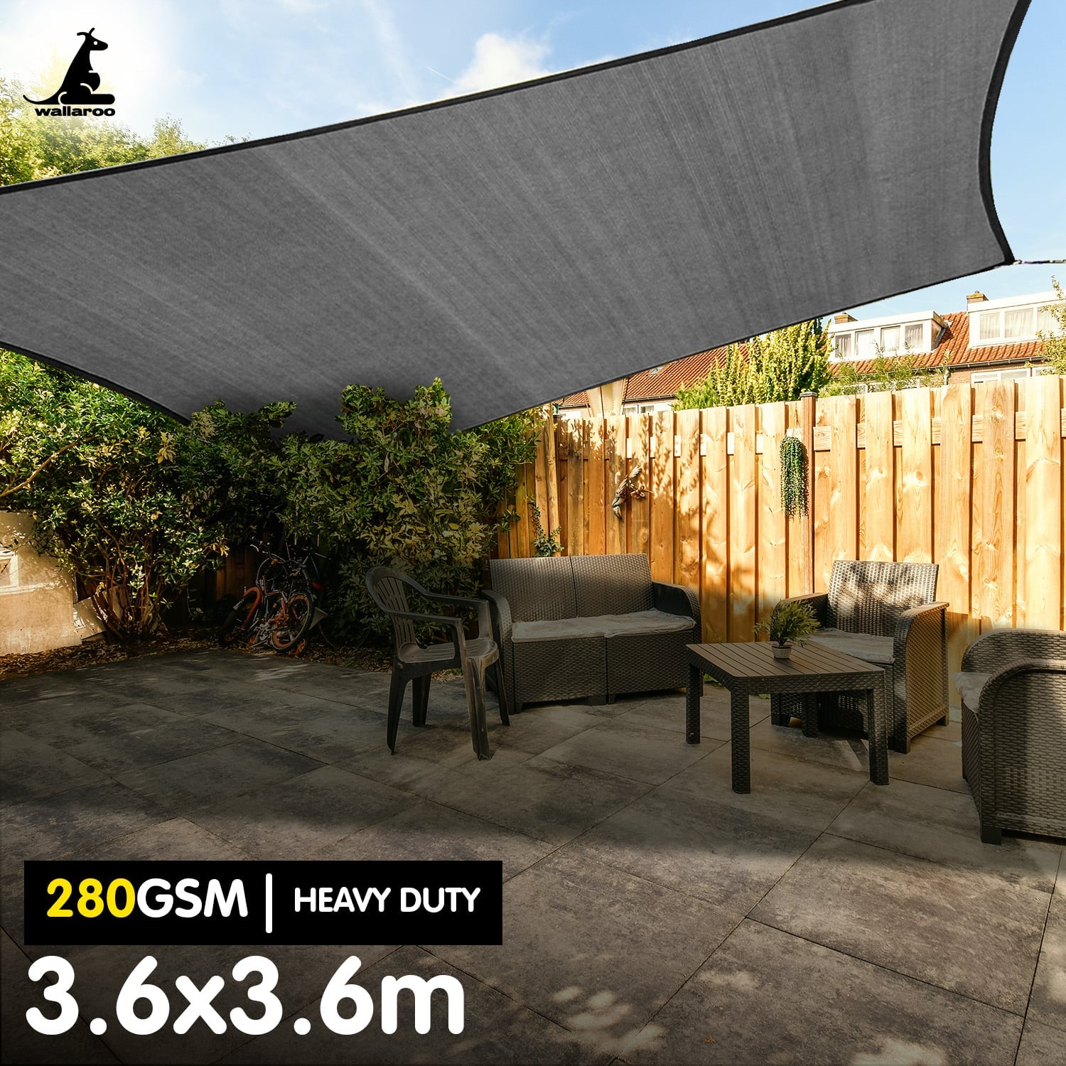 Outdoor Shade Sail Grey 3.6m