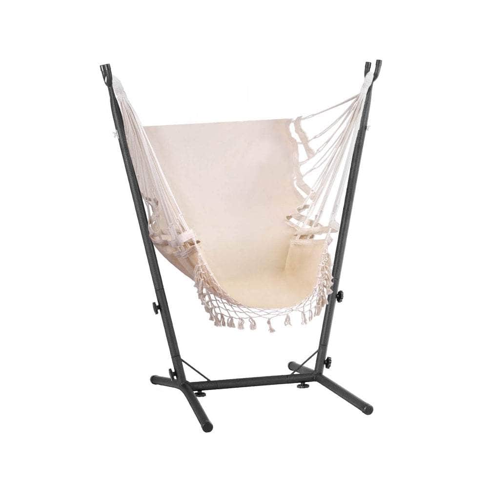 Hammock Chair Outdoor Camping Hanging With Stand Cream/Grey