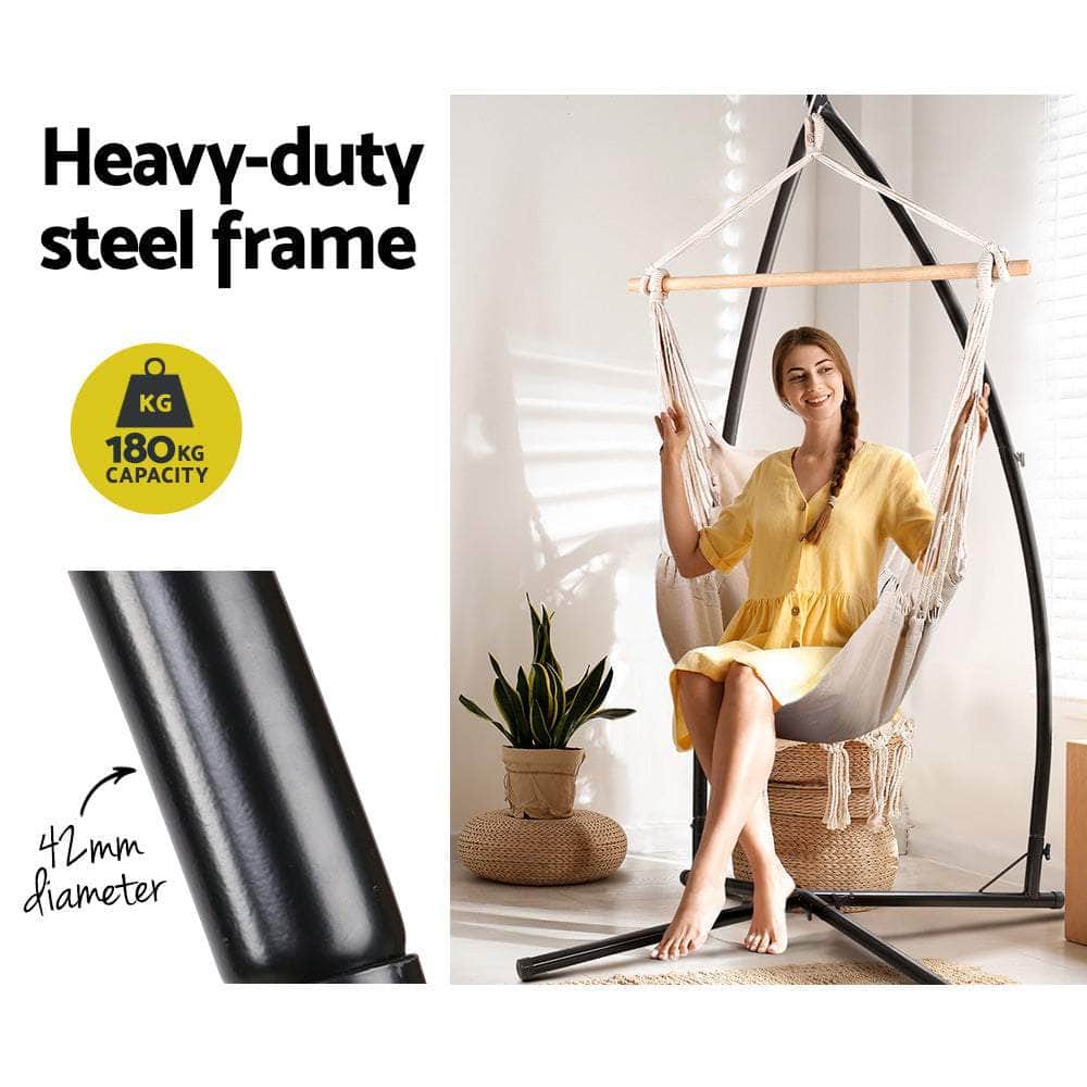 Hammock Chair Outdoor Camping Hanging With Steel Stand Cream