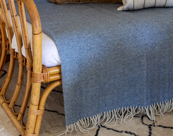 Hampton Throw - Merino Wool Blend - Blue | Blankets & Throws