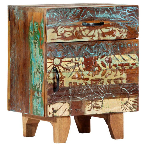 Hand Carved Bedside Cabinet Solid Reclaimed Wood
