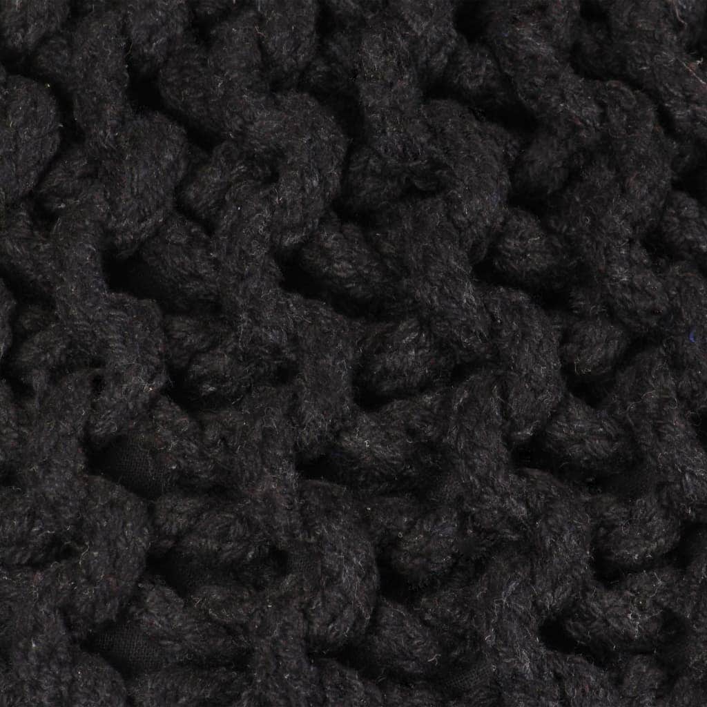 Hand-Knitted Pouffe Cotton Black