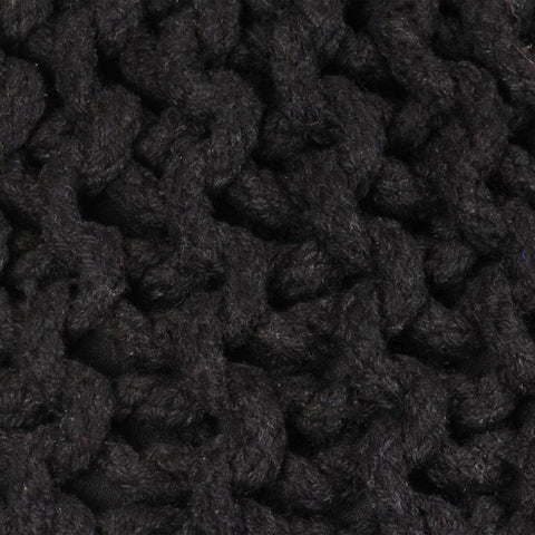 Hand-Knitted Pouffe Cotton Black