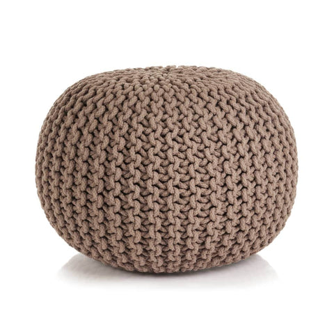 Hand-Knitted Pouffe Cotton Brown