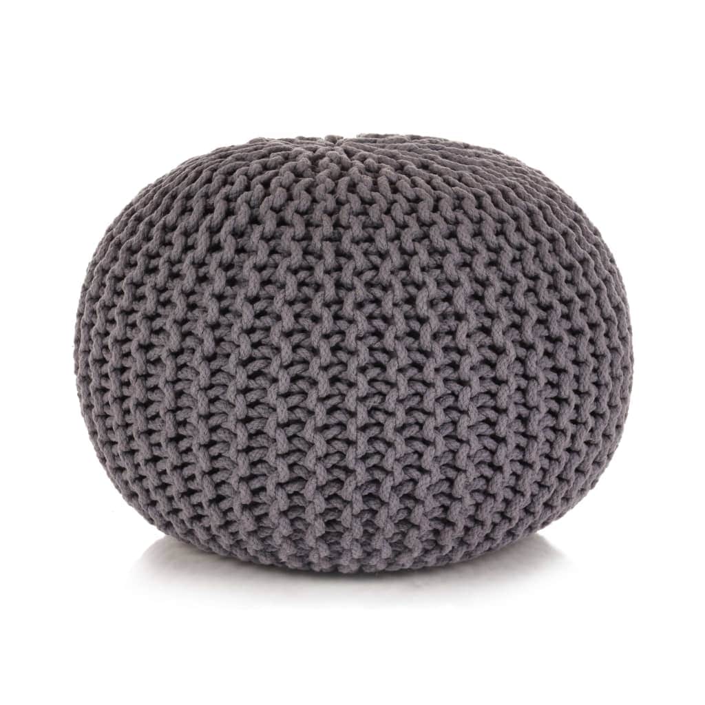 Hand-Knitted Pouffe Cotton Grey