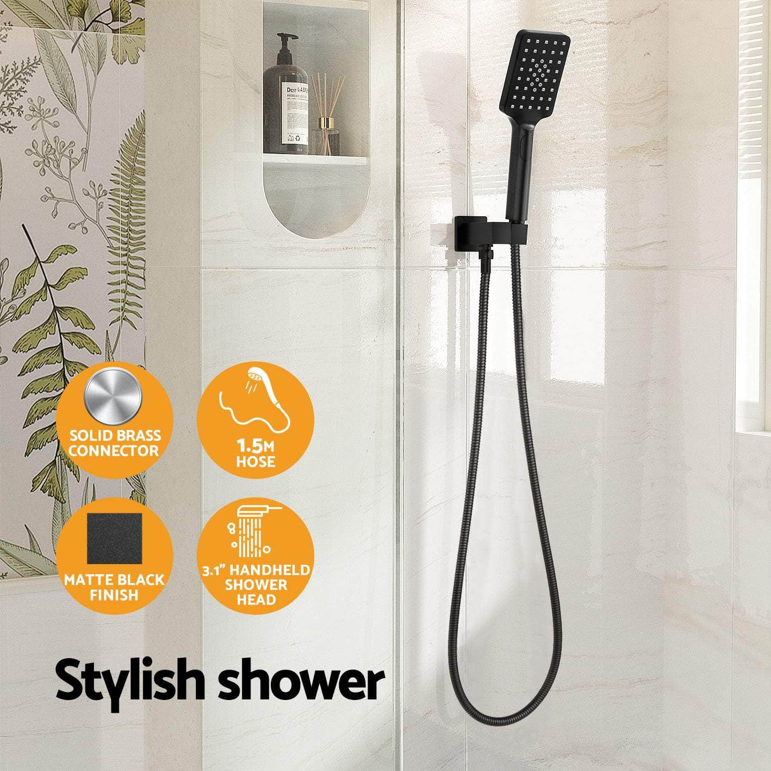 Handheld Shower Head Holder 3.1'' High Pressure Black/Silver