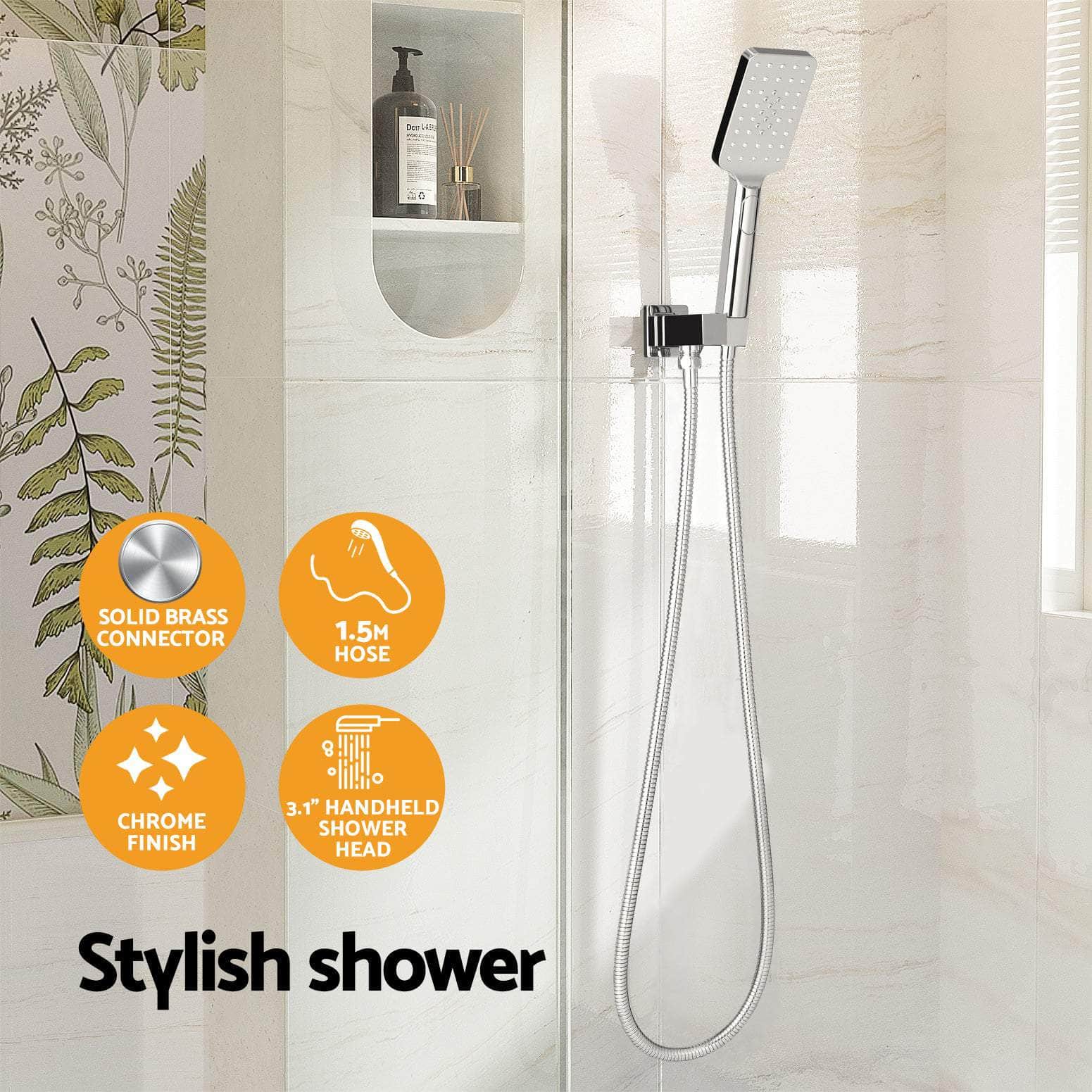 Handheld Shower Head Holder 3.1'' High Pressure Black/Silver