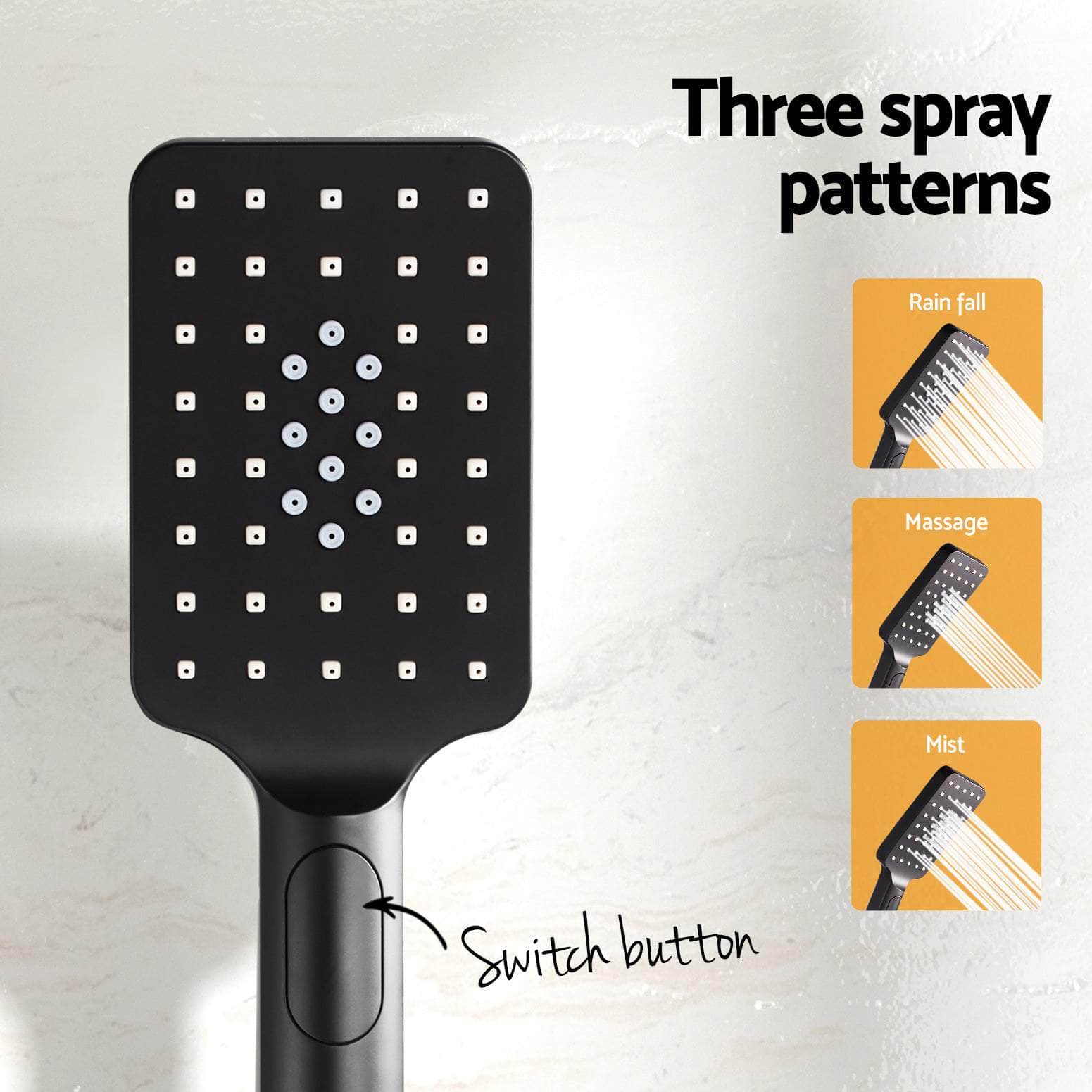 Handheld Shower Head Holder 3.1'' High Pressure Black/Silver