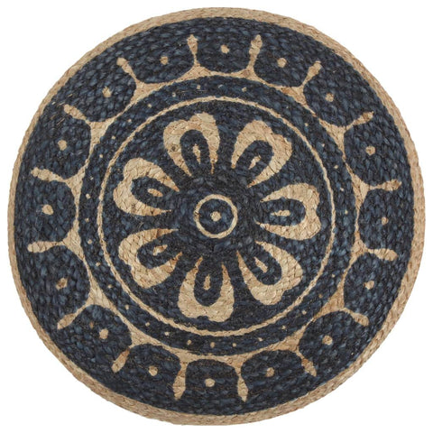 Handmade Pouffe Blue Jute