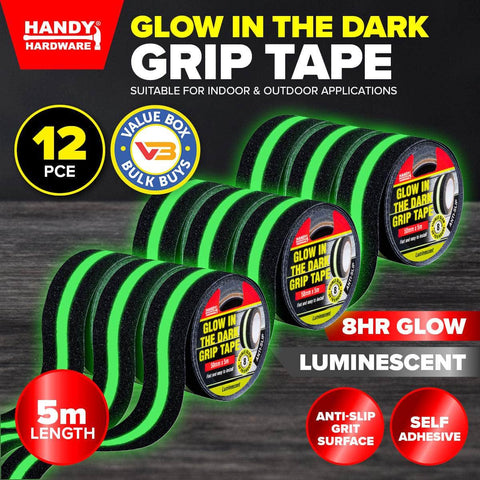 Handy Hardware 12Pce Grip Tape 8 Hour Glow In The Dark Grit Surface 5M