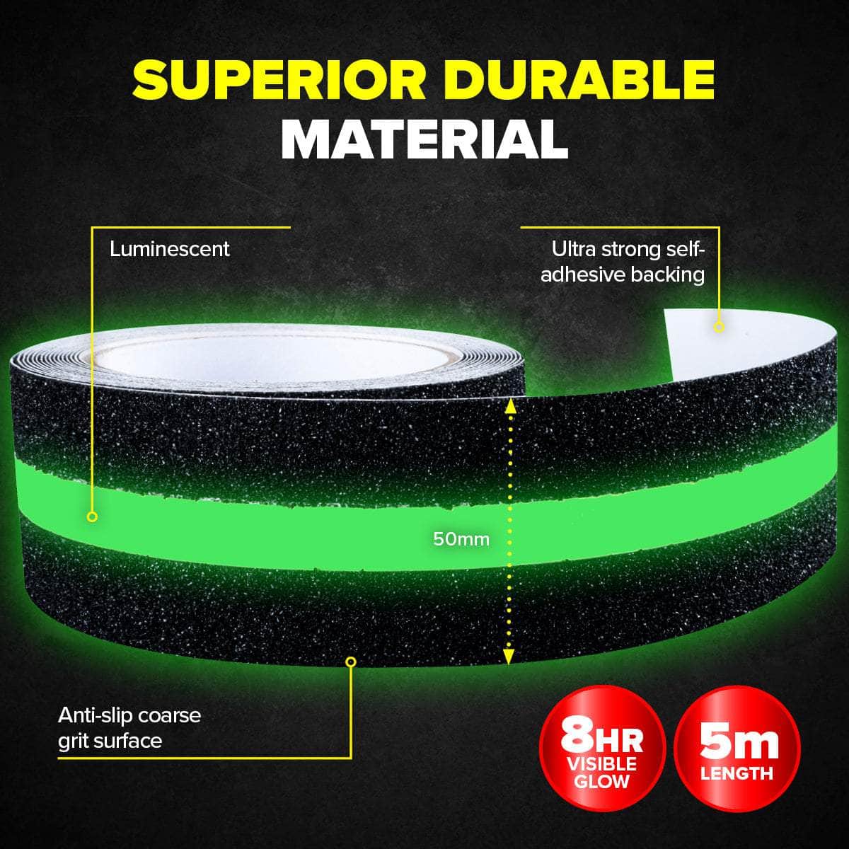 Handy Hardware 12Pce Grip Tape 8 Hour Glow In The Dark Grit Surface 5M