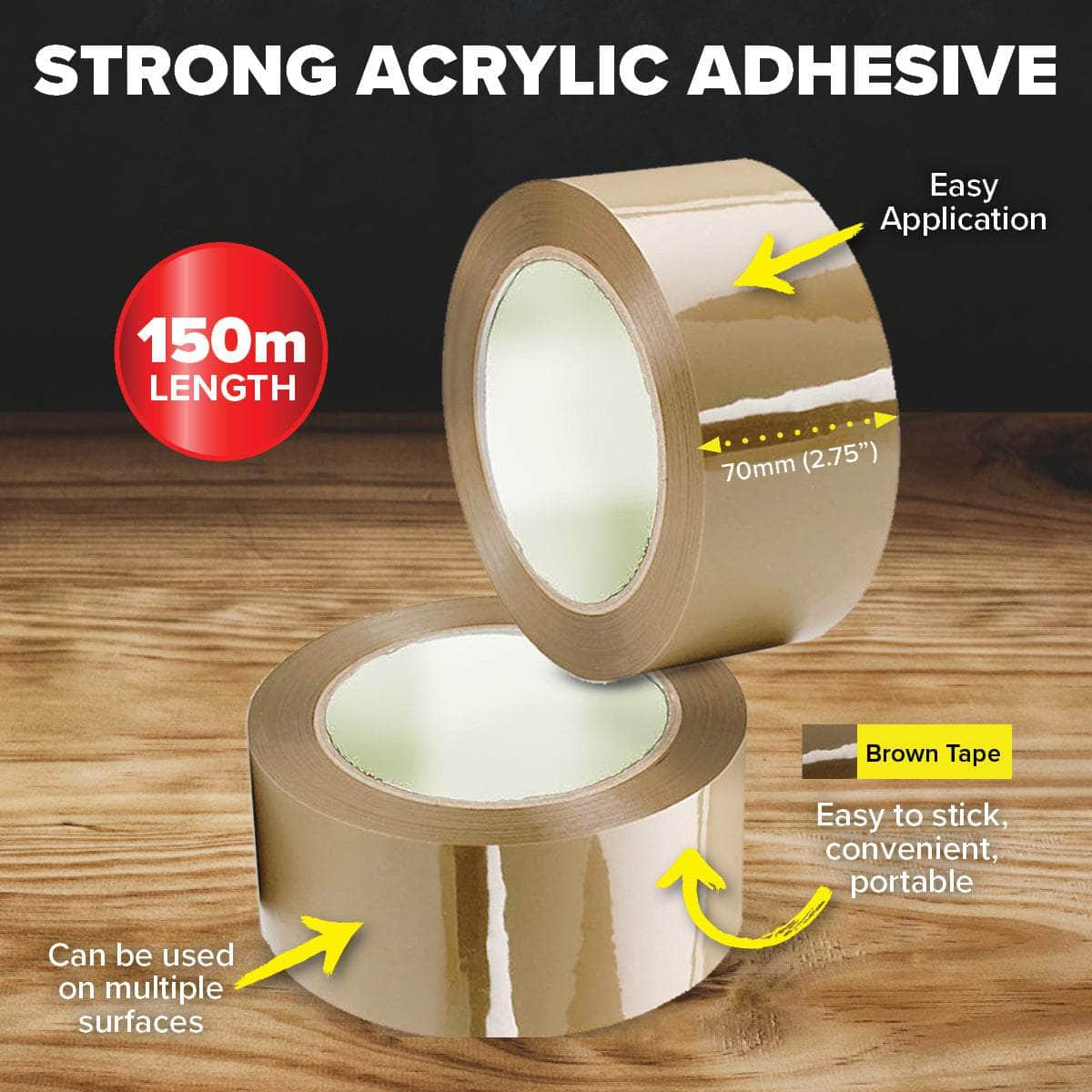 Handy Hardware 24Pce Packaging Tape Brown Multipurpose Extra Wide 150M X 70Mm