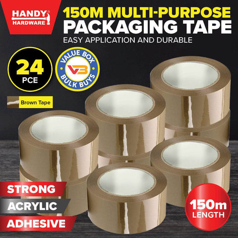 Handy Hardware 24Pce Packaging Tape Brown Multipurpose Extra Wide 150M X 70Mm