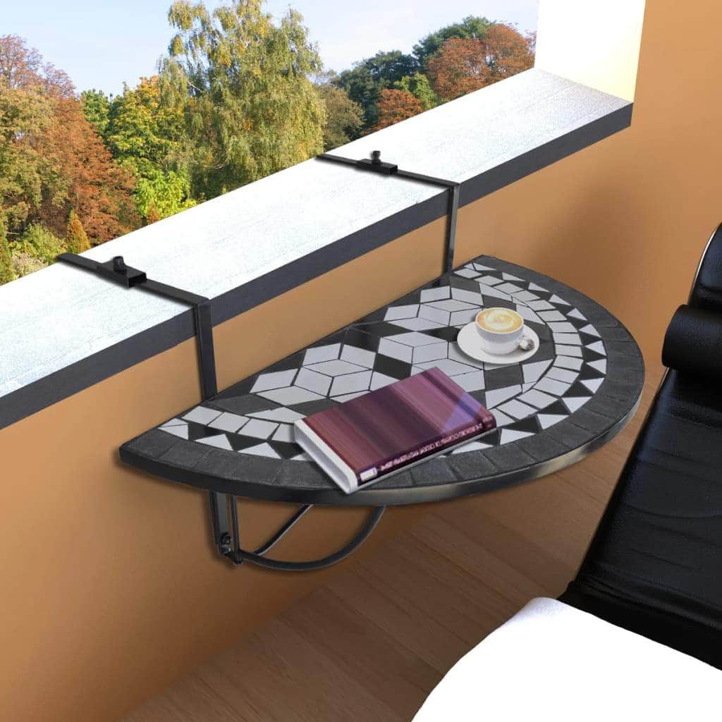 Hanging Balcony Table Black and White Mosaic - Simple deals
