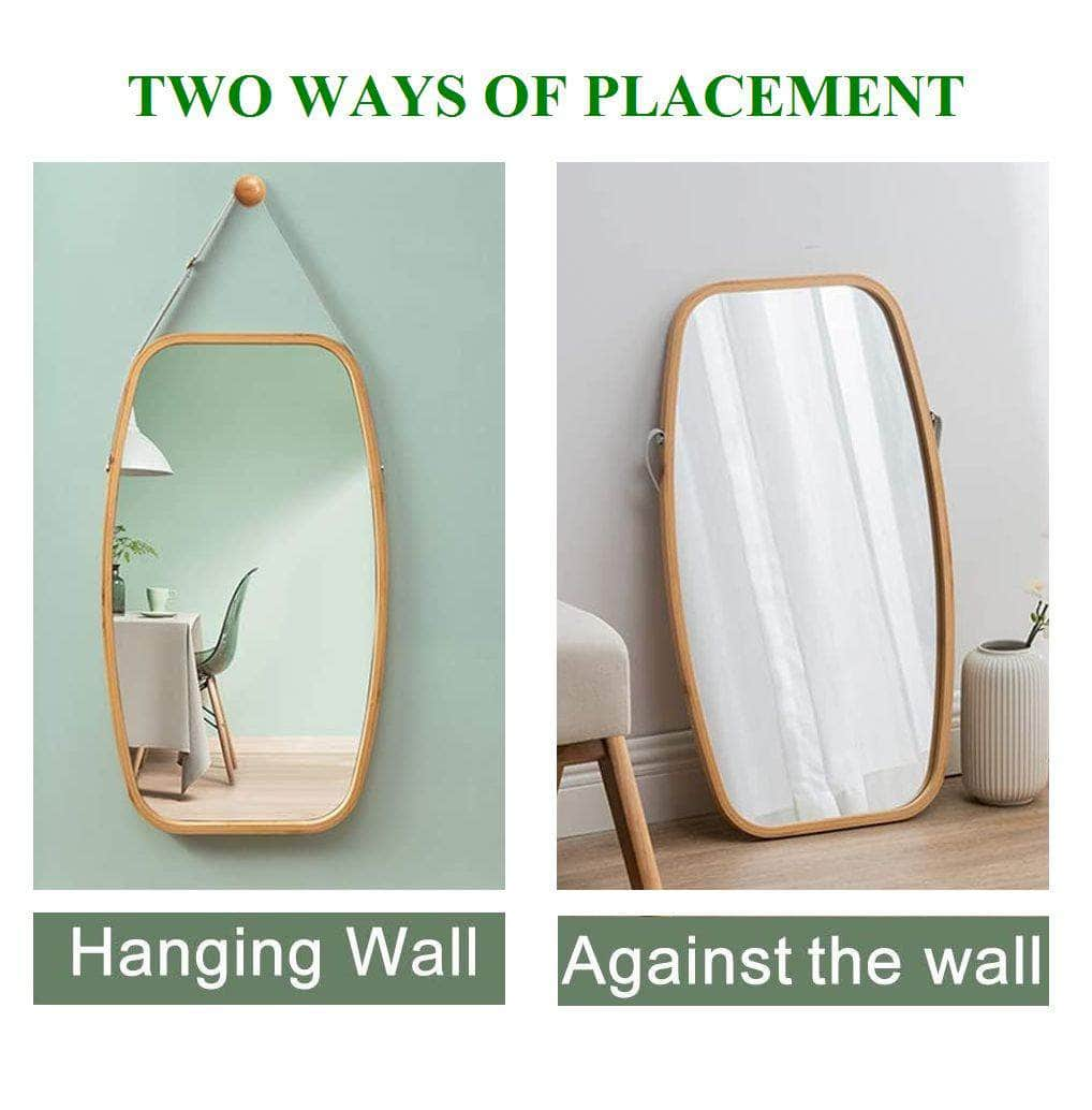 Hanging Full Length Wall Mirror - Solid Bamboo Frame And Adjustable