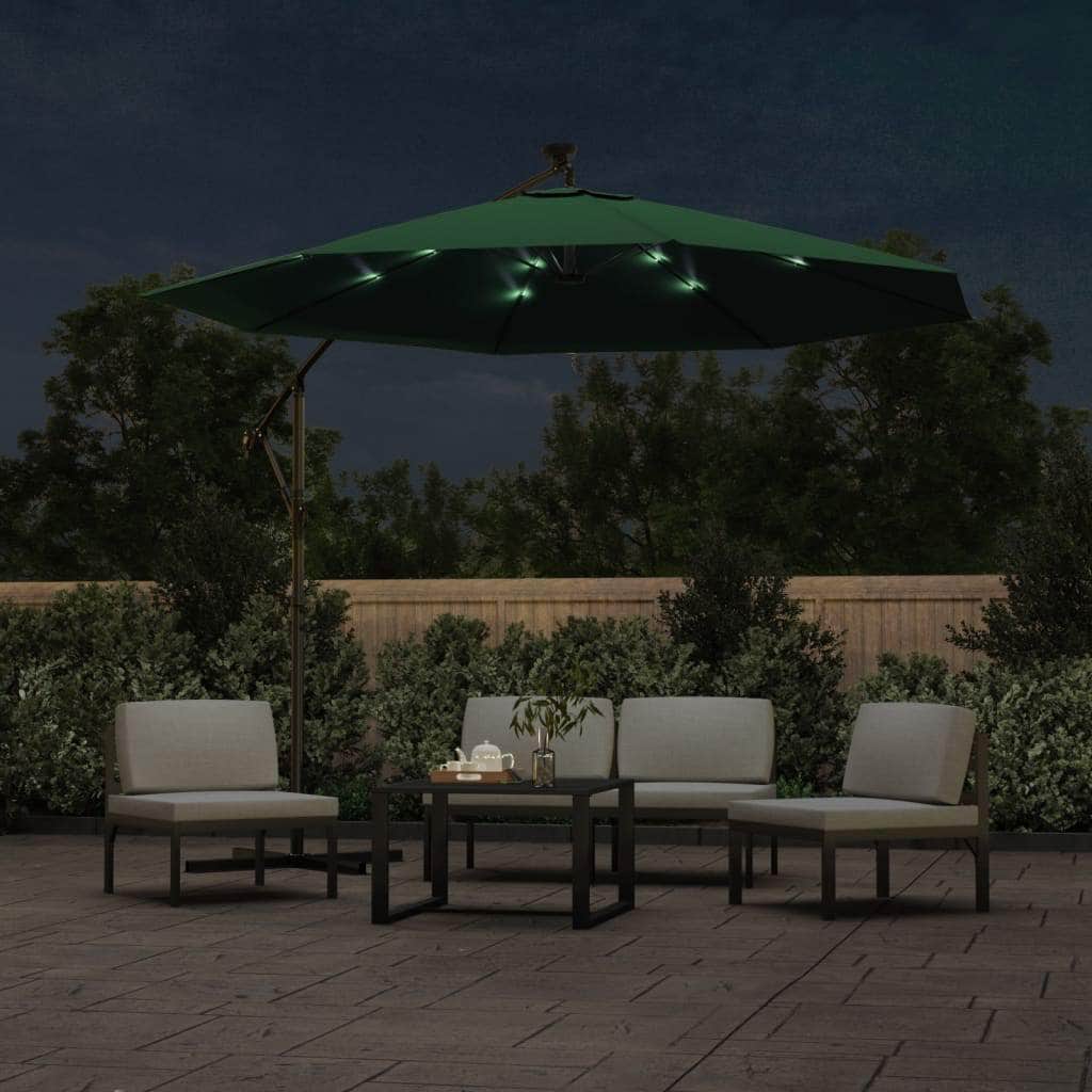 Hanging Parasol with LED Lighting 300 cm Green Metal Pole - Simple deals
