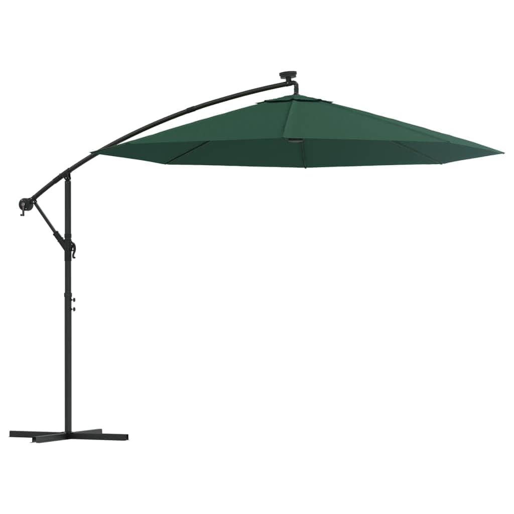Hanging Parasol with LED Lighting 300 cm Green Metal Pole - Simple deals