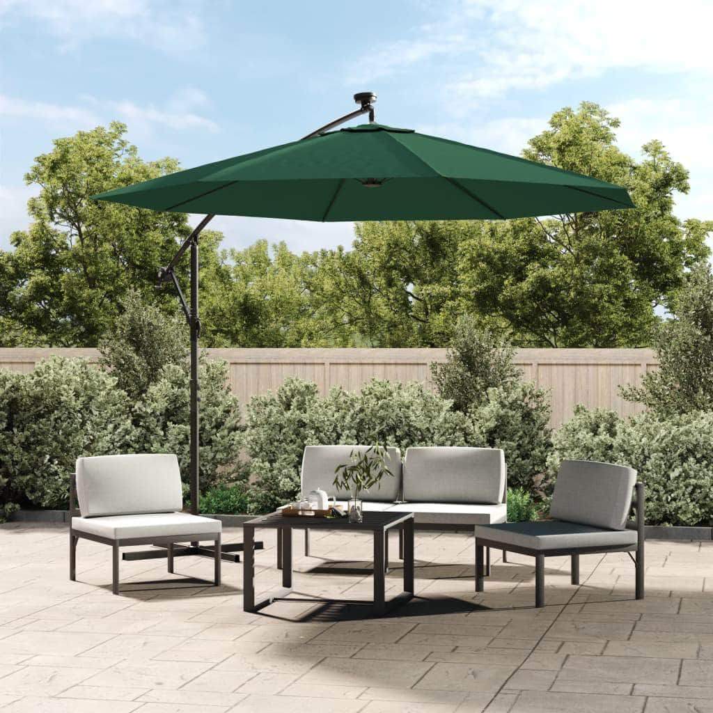 Hanging Parasol with LED Lighting 300 cm Green Metal Pole - Simple deals