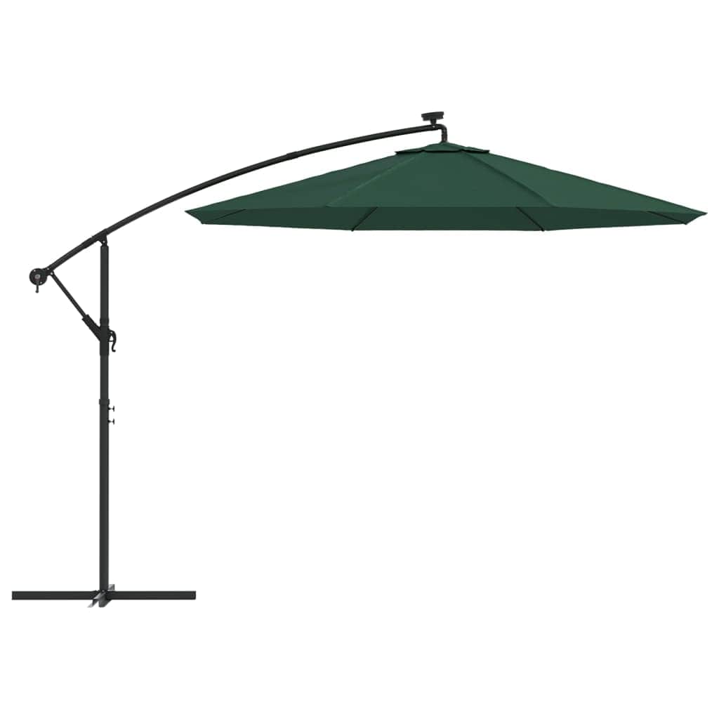 Hanging Parasol with LED Lighting 300 cm Green Metal Pole - Simple deals