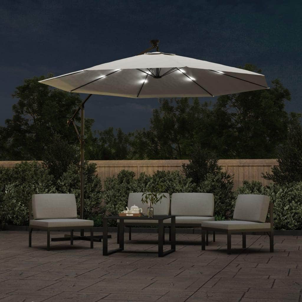 Hanging Parasol with LED Lighting 300 cm Sand Metal Pole - Simple deals