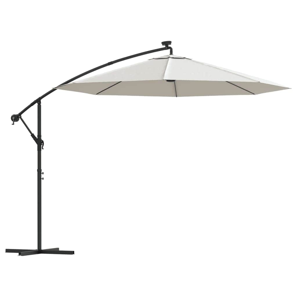 Hanging Parasol with LED Lighting 300 cm Sand Metal Pole - Simple deals