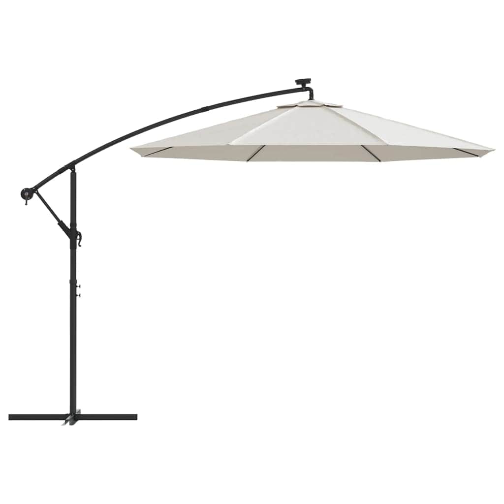 Hanging Parasol with LED Lighting 300 cm Sand Metal Pole - Simple deals