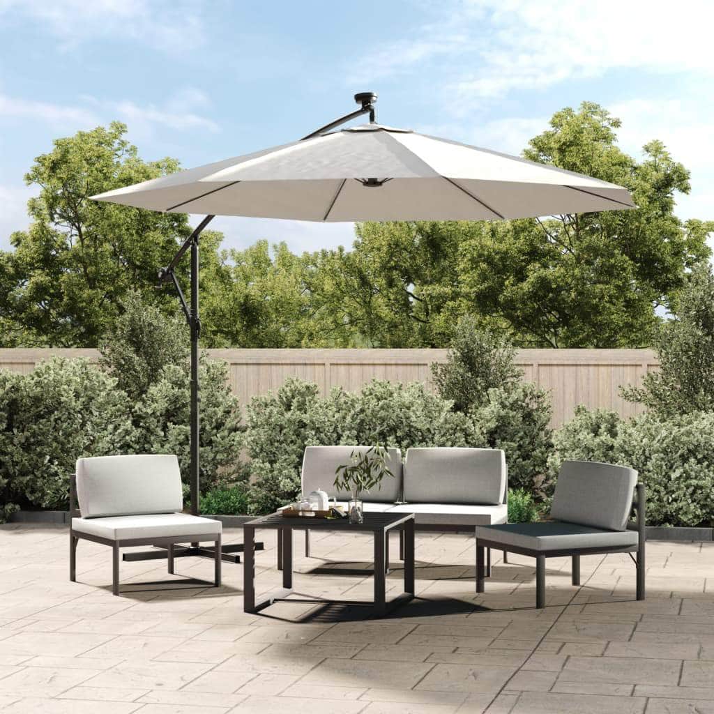 Hanging Parasol with LED Lighting 300 cm Sand Metal Pole - Simple deals