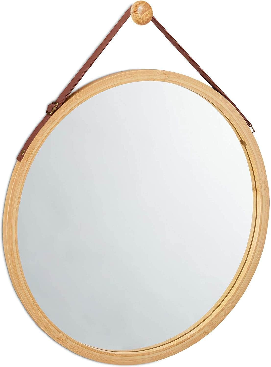 Hanging Round Wall Mirror 45 Cm - Solid Bamboo Frame And Adjustable