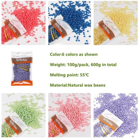 6X100G Hard Wax Beans Remover With 20 Wooden Sticks