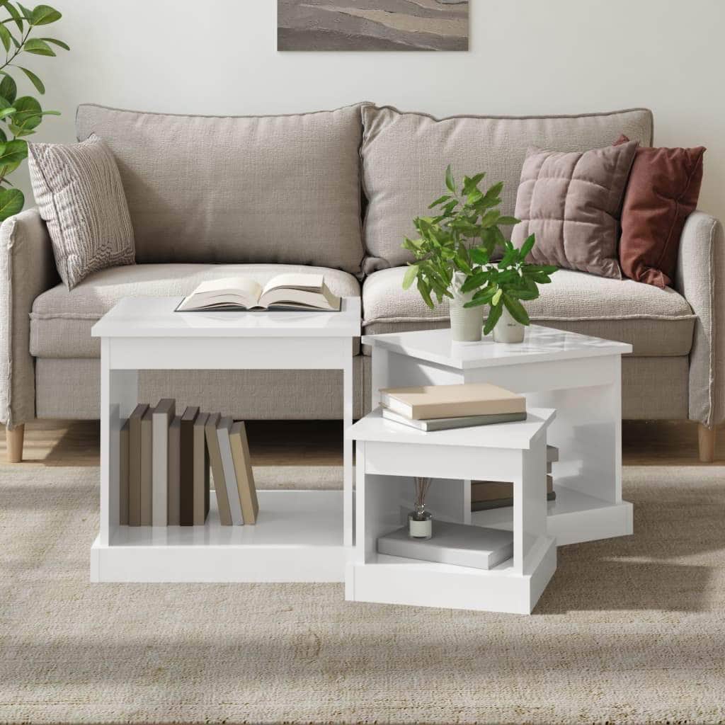 Harmonious Ascent: Set of 3 White Engineered Wood Nesting Tables