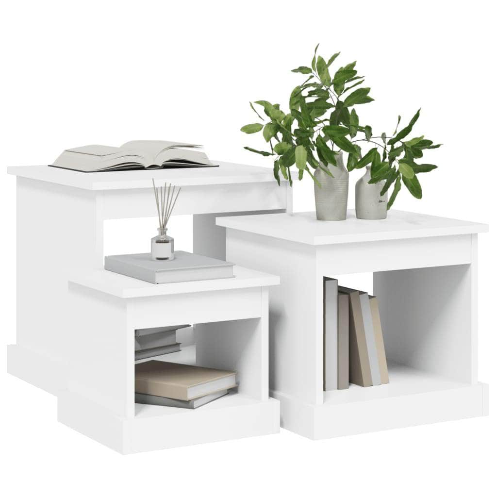 Harmonious Ascent: Set of 3 White Engineered Wood Nesting Tables